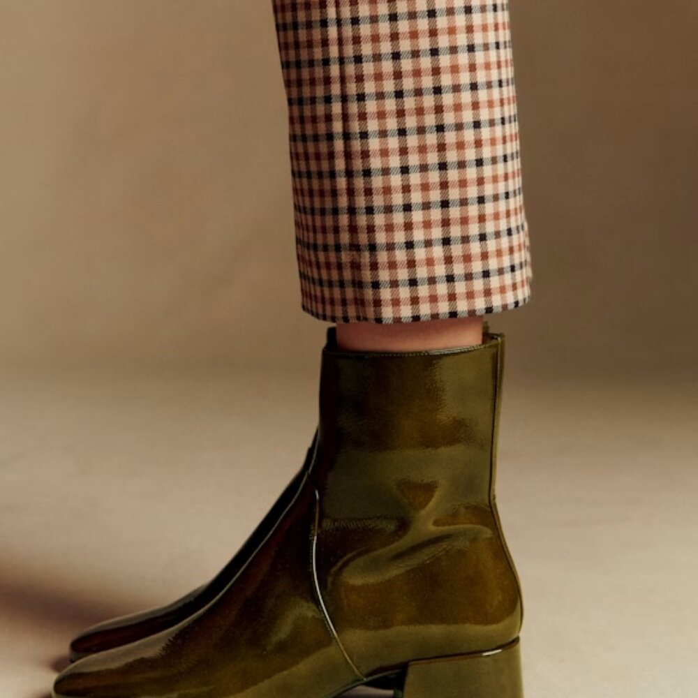 Sezane Paulette Low Boots Patent Olive Green - Size 8 - Picture 4 of 6